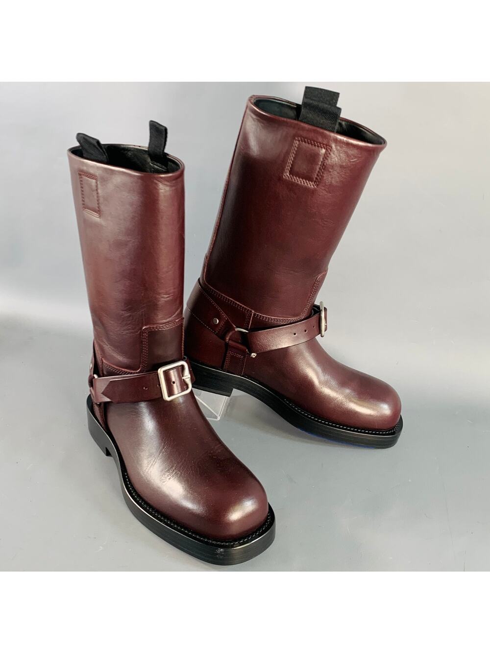 BURBERRY Size 9.5 Burgundy Leather Calf High Pull On Harness Boots